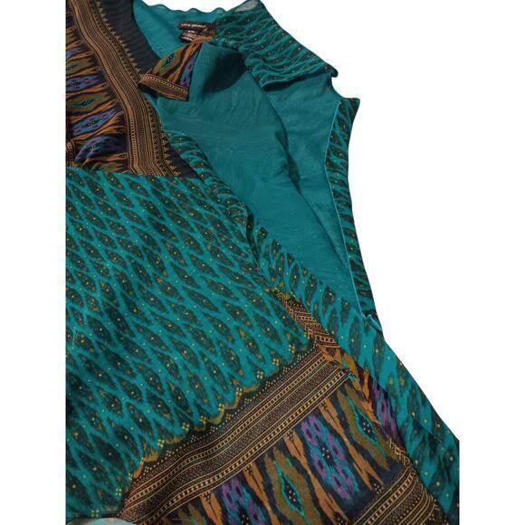 LANE BRYANT Flowy Flutter Long Tunic Top 2X 18/20 Dressy Turquoise Green V-Neck - Picture 7 of 9